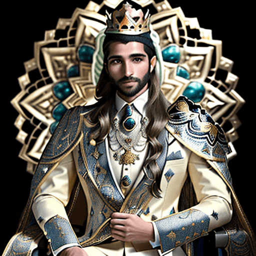 AI generated: 
Un hombre elegante y majestuoso, adornado con una armadura dorada de diseño intrincado que cae en s...