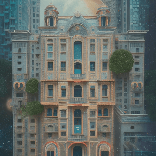 AI generated: a building from the front, pictures of beautiful urban backgrounds where space plants grow in hyperr...