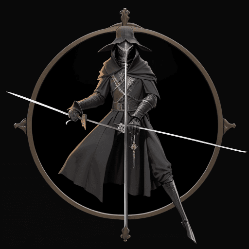AI generated: 
"Craft an image of a plague doctor wielding two swords at their sides, set against a high-quality b...