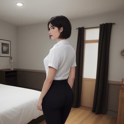 AI generated: milf mother, alone, massive breasts, wide hips, makeup, lipstick, thick thighs, curvy, shirt, large ...