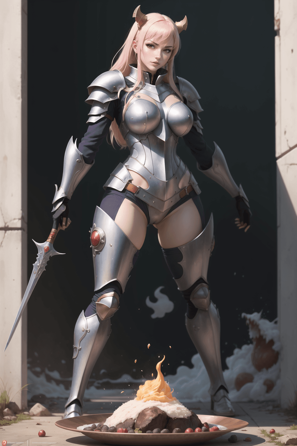 AI generated: An anime-style artwork capturing the paladin woman in her polished plate armor, standing resolute in...