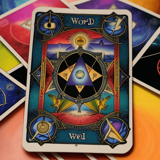 AI generated: tarot card the world. bright colors. camera and photography