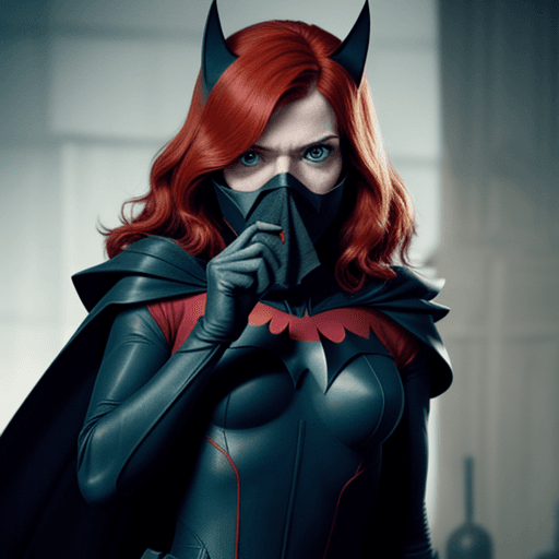 AI generated: Rose Leslie as Batwoman with a rag stuffed in her mouth