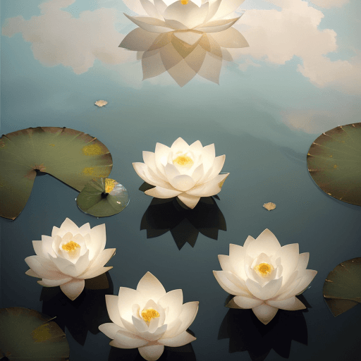 AI generated: A stunning cinematic photo of a white lotus flower, surrounded by clear water. The petals of the lot...