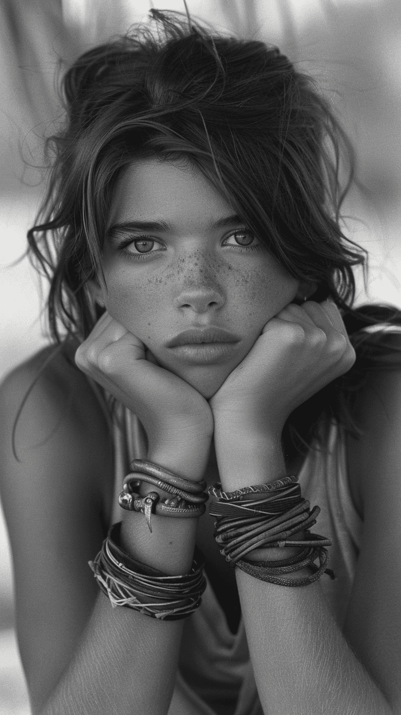 AI generated: a portrait of natural beauty, friendly expression, black and white, high quality photograph --chaos ...