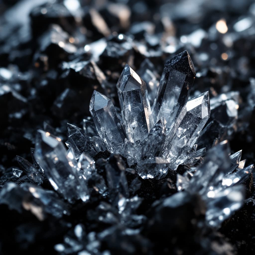AI generated: dark crystals bunched close together, dramatic lighting