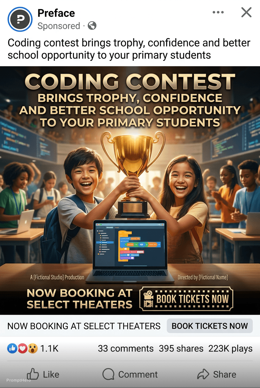 AI generated: Coding contest brings trophy, confidence and better school opportunity to your primary students 