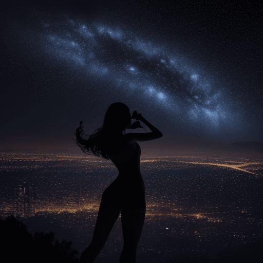 AI generated: Photo of a ultra realistic A starry nightscape with Sofia's silhouette holding the telescope, while ...