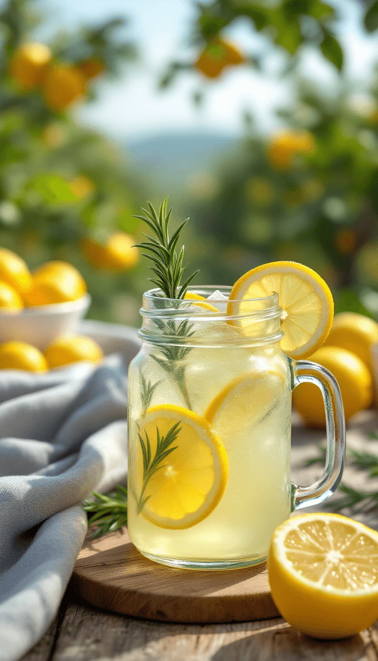AI generated: a mouth - watering shot of a tangy lemonade, served in a mason jar with slices of fresh lemon and a ...