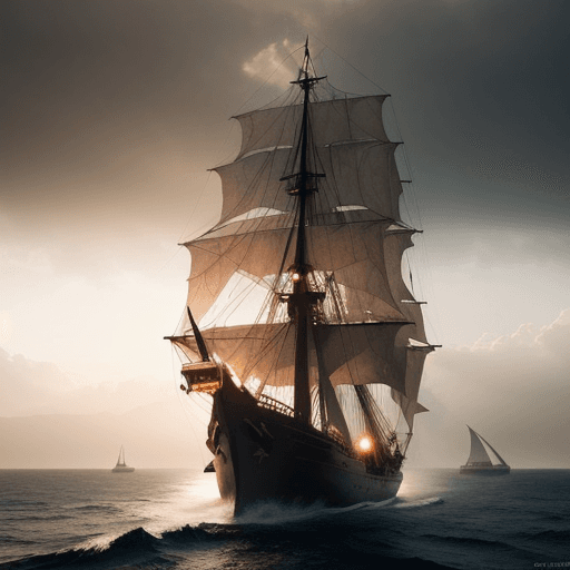 AI generated: Photo of a ultra realistic sailing ship, a pirate ship,
 dramatic light, pale sunrise, cinematic lig...