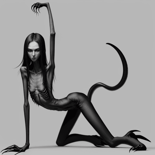 AI generated: extreme skinny slender girl very skinny slender girl, with long curved claws, skinny legs and long s...