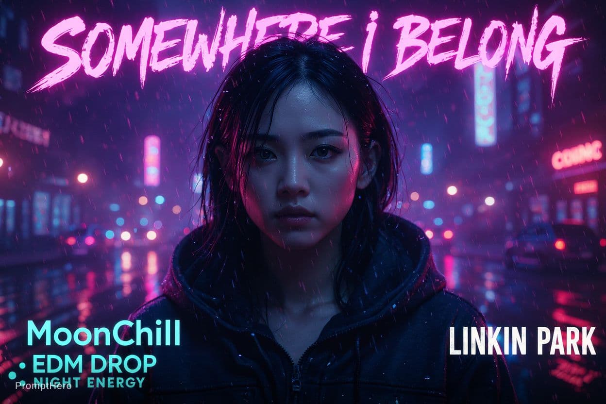 AI generated: cinematic close-up portrait of a young Asian woman standing in a rainy neon-lit cyberpunk city stree...