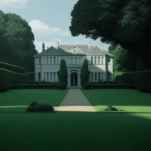 AI generated: a shot scene from the god father of 1972. an scene of a beautiful white mansion in a countryside. bl...