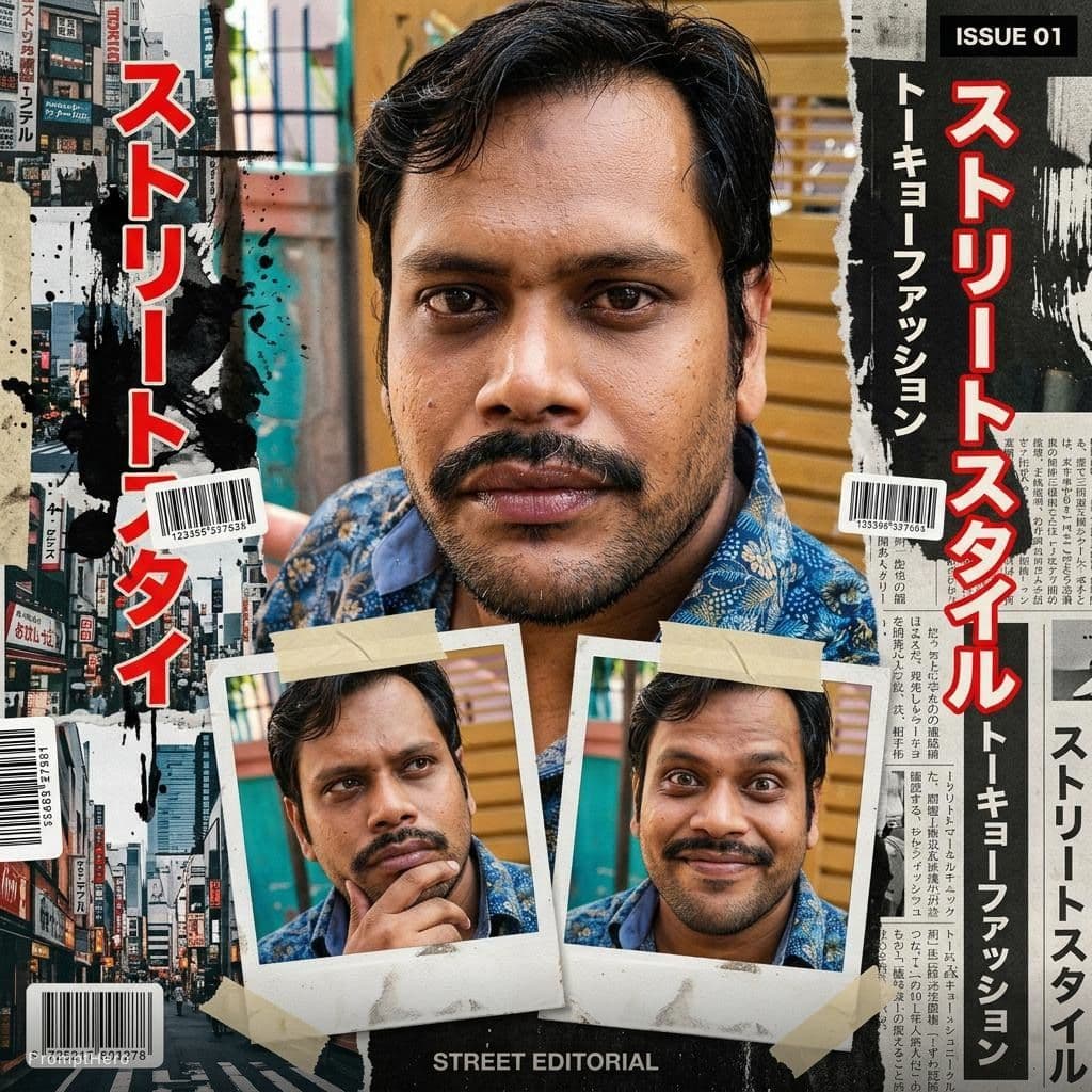 AI generated: Create a bold Y2K Japanese street-editorial collage poster with a clean high-fashion magazine aesthe...