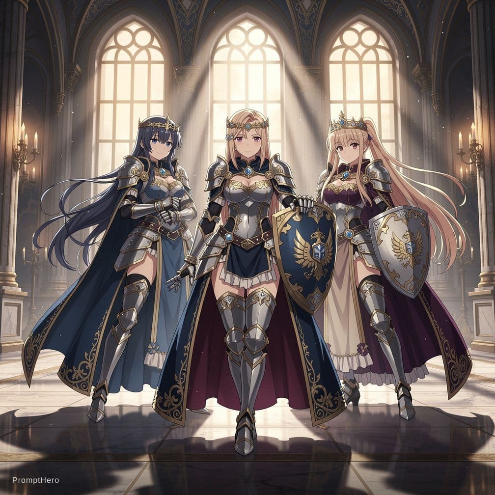 AI generated:  futa anime royal Knights girls 