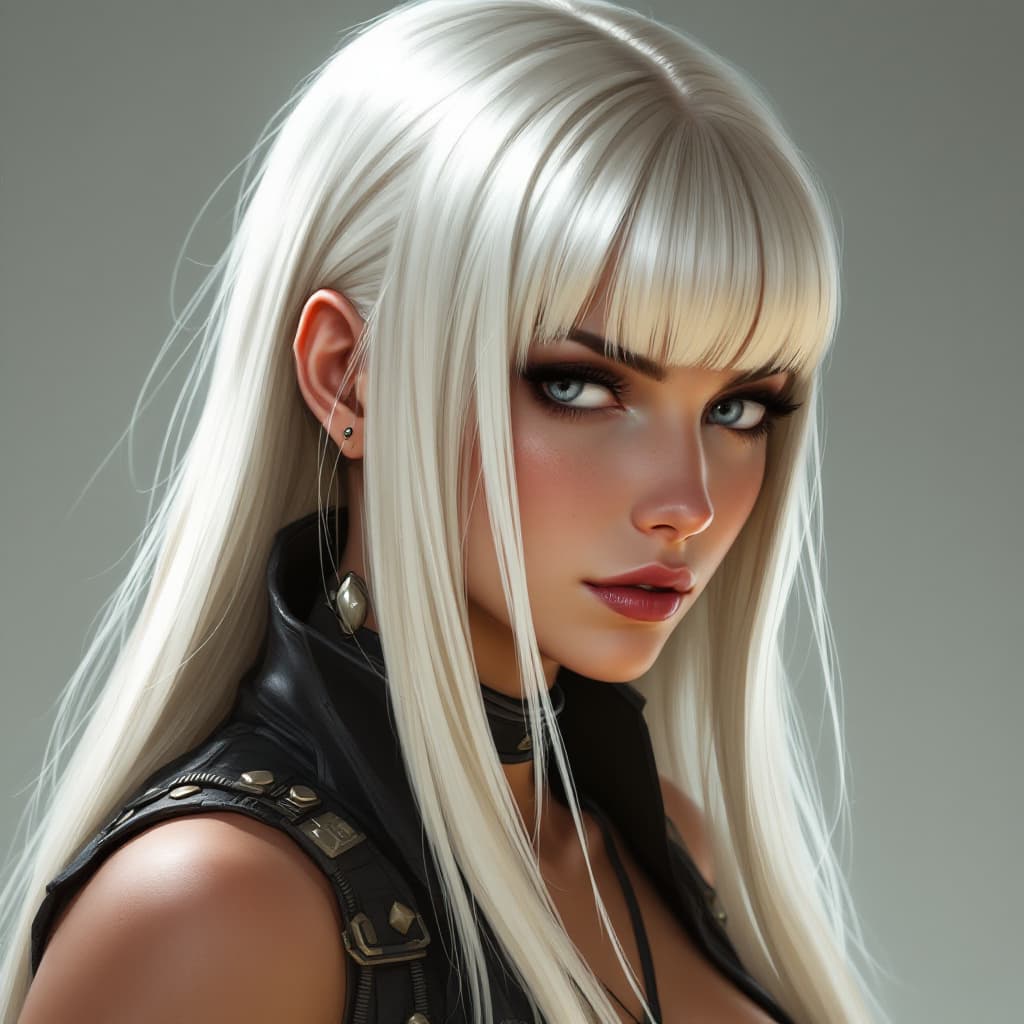 AI generated: a portrait of a female rogue trader for the 40k game rogue trader, platinum blonde long straight hai...