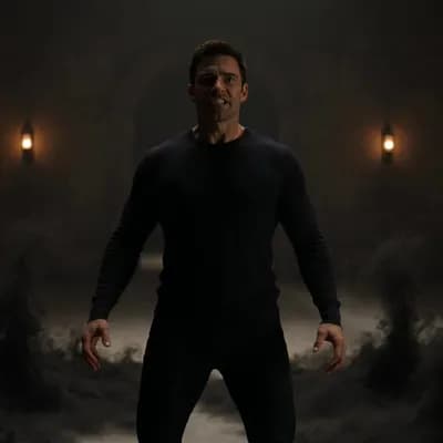 AI generated video: Make this man transforms into black demon 