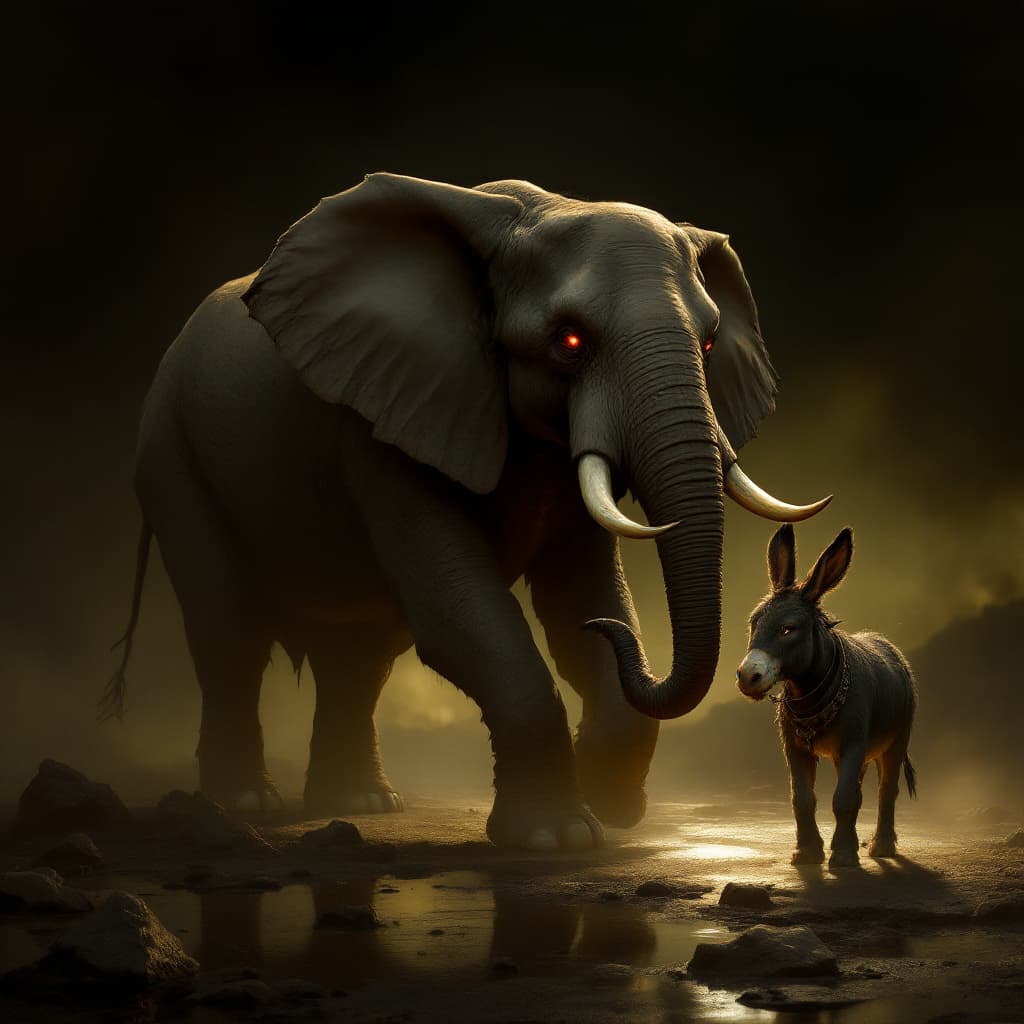AI generated: Dark Fantasy elephant & donkey