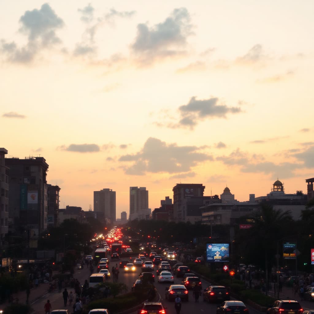 AI generated: Create me artistic pictures of kampala city in the evening 6pm of kampala city traffic jam prompts