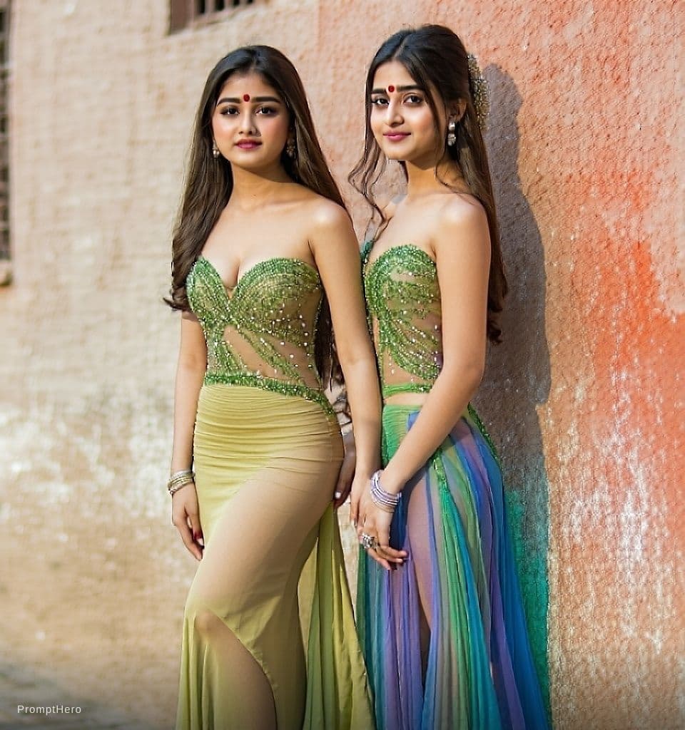 AI generated: A girl 18 year old Indian girl with 36 waist 40 hip chest 36 in one piece dress 