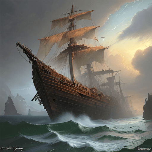 AI generated: fantasy digital painting by james gurney, shipwreck, highly detailed