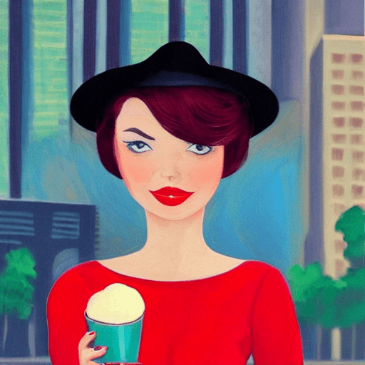 AI generated: a beautiful girl, with a beautiful face, in a hat, medium breasts, thin waist, in a red dress, with ...