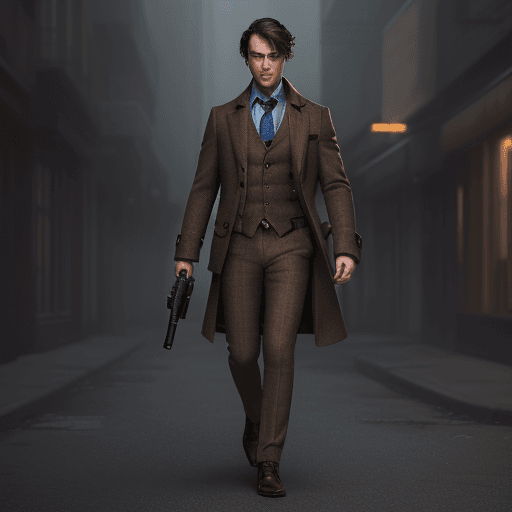 AI generated: male, hero, detective, mystic, full body portrait, highly detailed, without blur, short wavy black h...