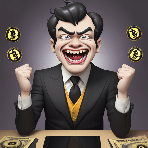 AI generated: A satirical illustration of a caricature style character "The Greedy NFT Collector"::2 He has exagge...