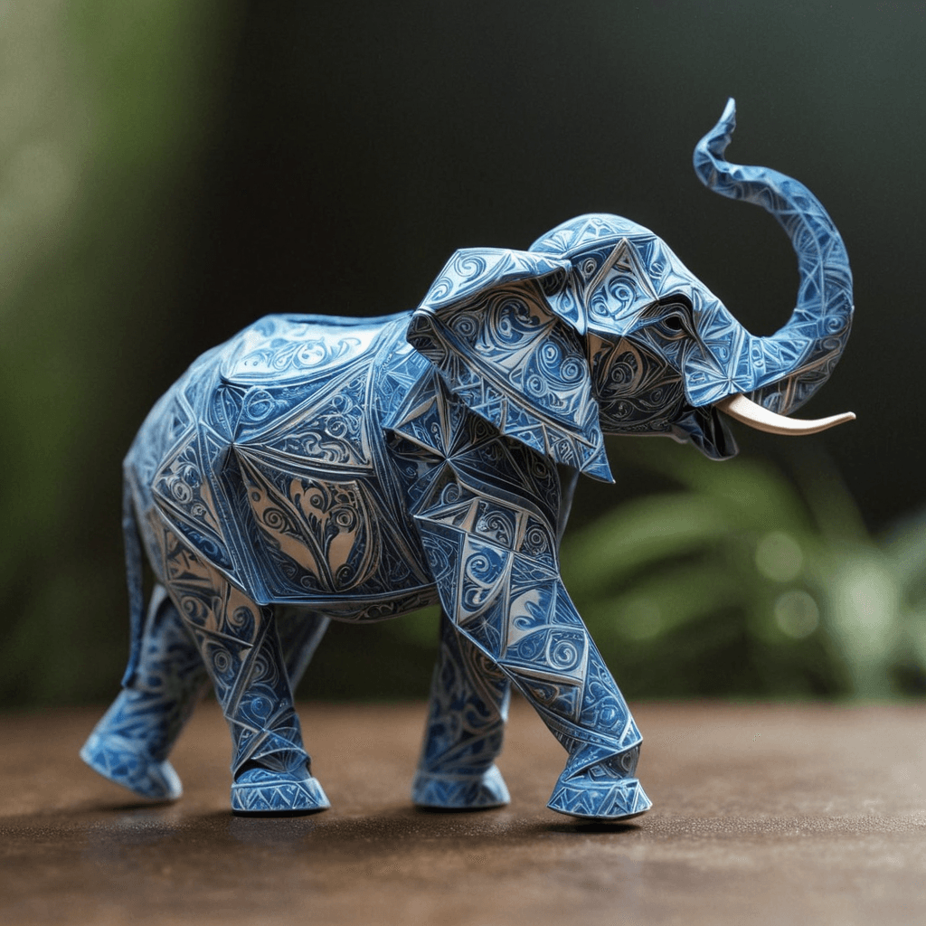 AI generated: Highly detailed Ebru-printed paper, origami elephant, volumetric fog, ultra realistic, unreal engine...