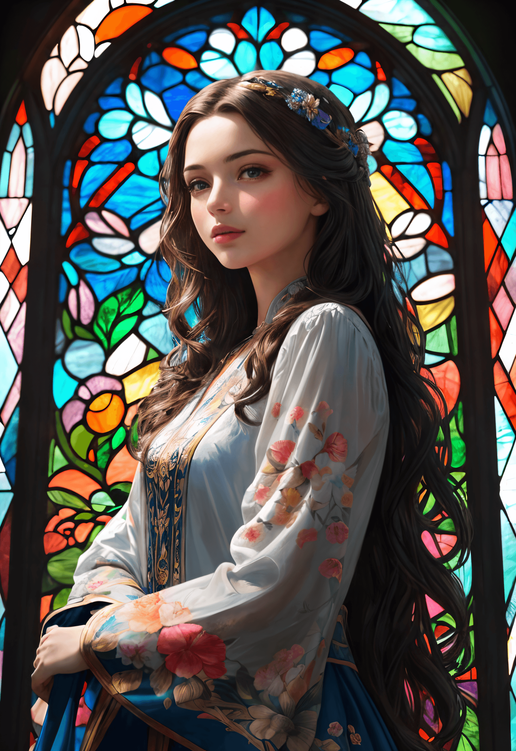 AI generated: (masterpiece , best quality:1.2) , [stained glass window design of a beautiful Eagle framed with vec...