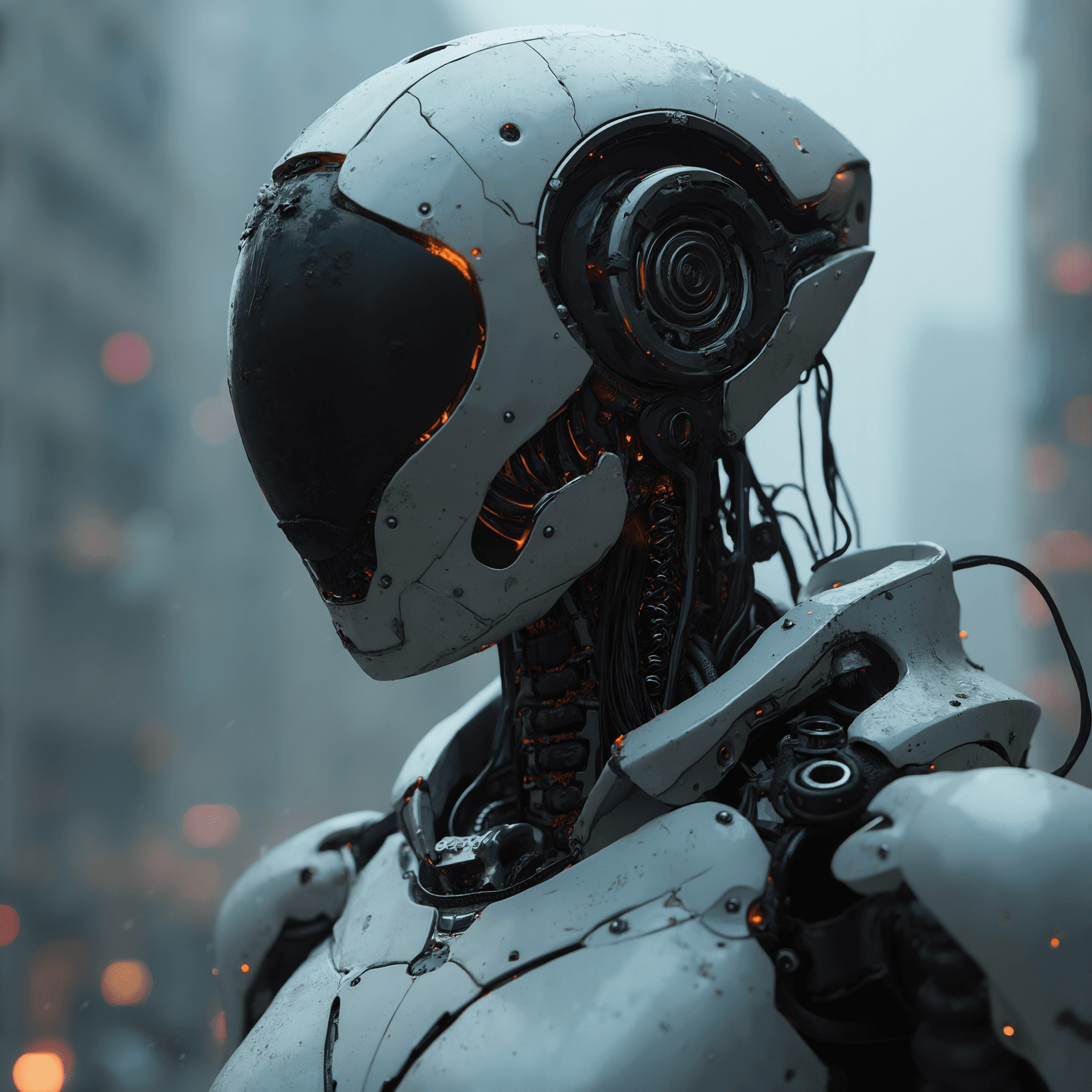 AI generated: realistic, hyper-realistic, UHD, cyborg, cyberpunk features, robot