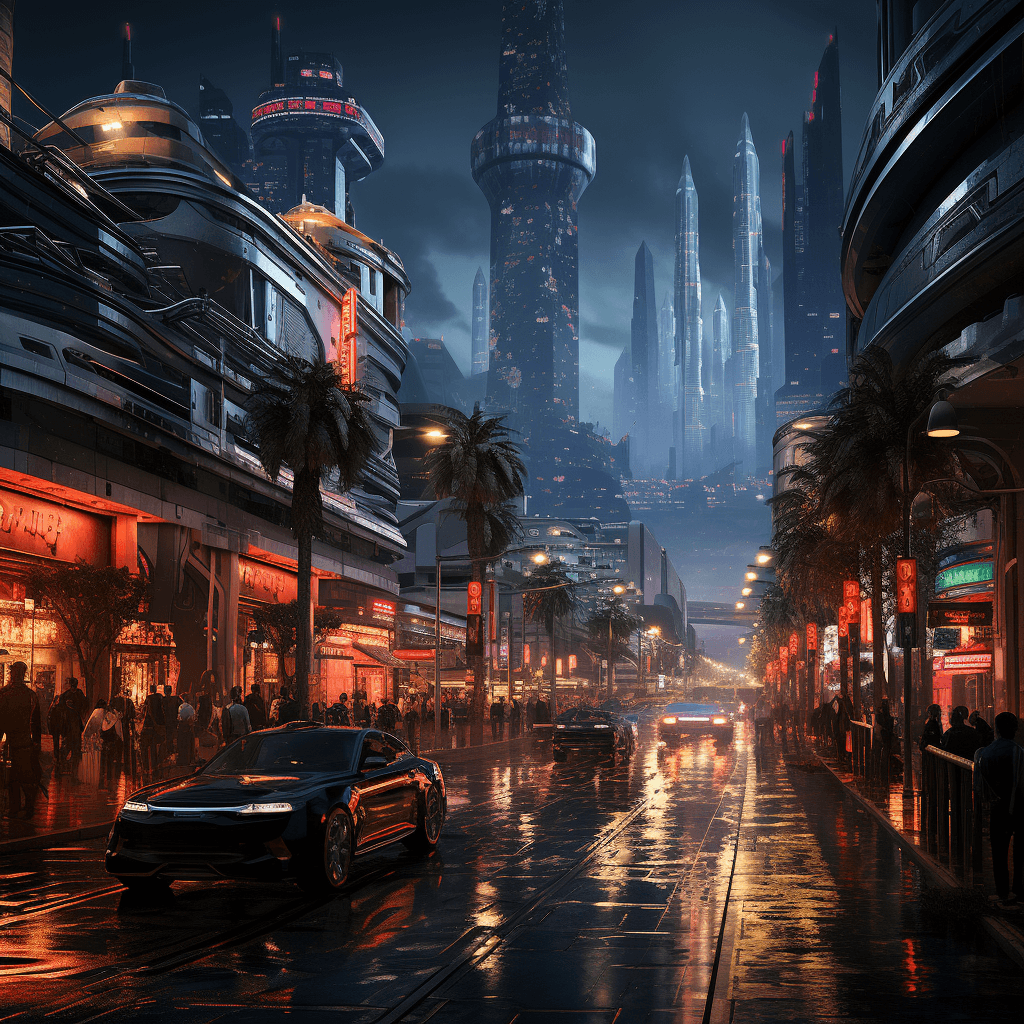 AI generated: Futuristic Los Angeles, highly detailed, Dystopian City Building, photographic, Volumetric Lighting,...