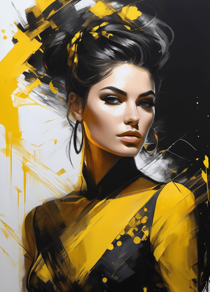AI generated: stunning half body portrait of a narcissistic lady, exclusive dress, elegant, in the style of yellow...