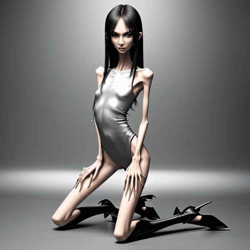 AI generated: very skinny slender girl, with long curved claws, skinny legs and long skinny calves in high heels a...