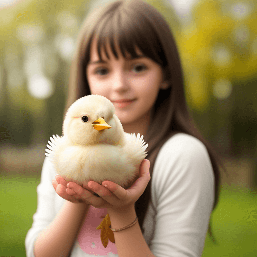 AI generated: Girl holding the cutest chick in the world