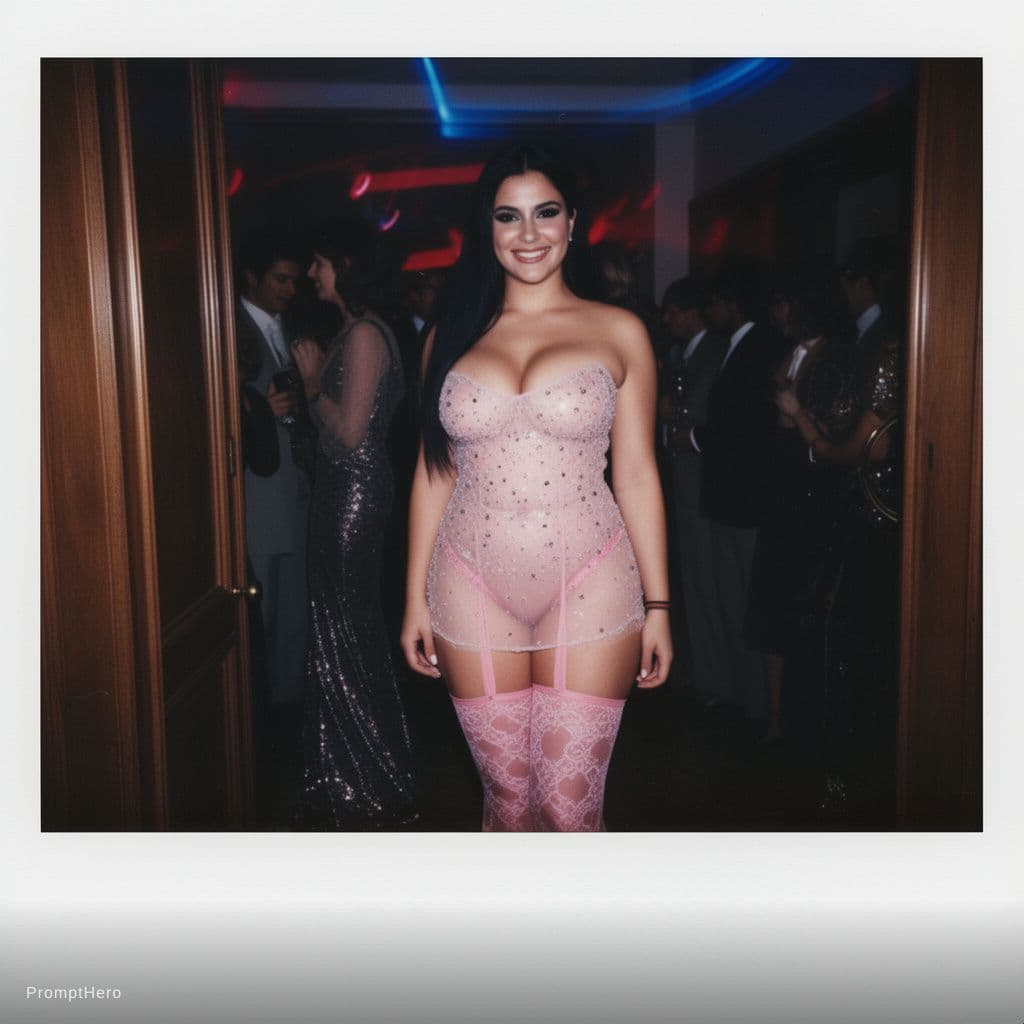 AI generated: Polaroid photo of a 18-year-old italian girl,  with a beautiful face and a sultry,big smile. smokey ...