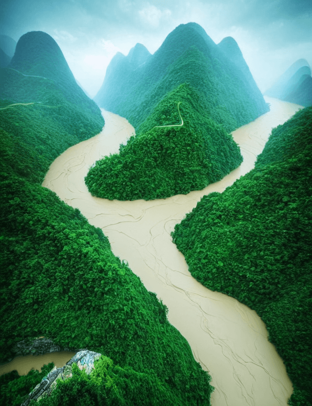 AI generated: Explore the mystical and fantastical world of "Shan Hai Jing," where rivers surge and flow, mountain...