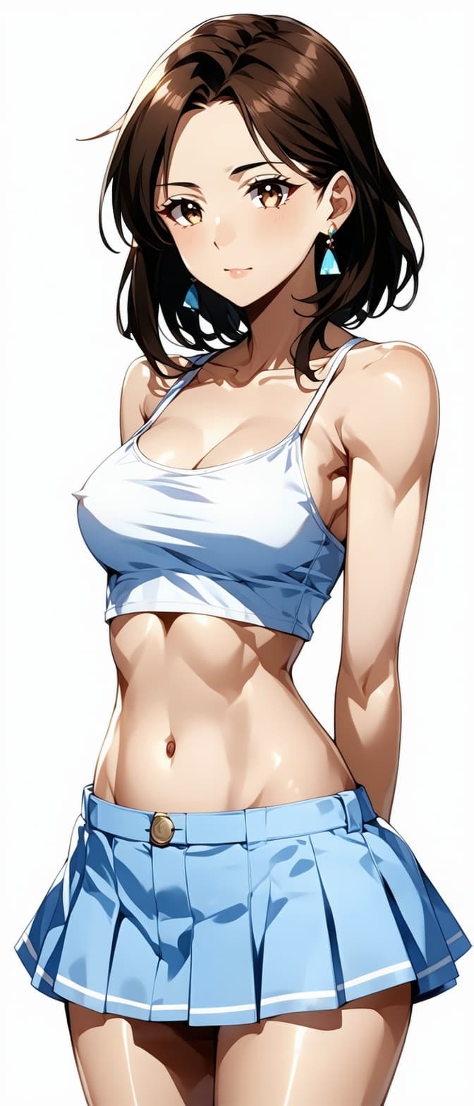 AI generated: Full body image of a beautiful anime girl in sleeveless crop top, detailed faces, manhwa style, prin...