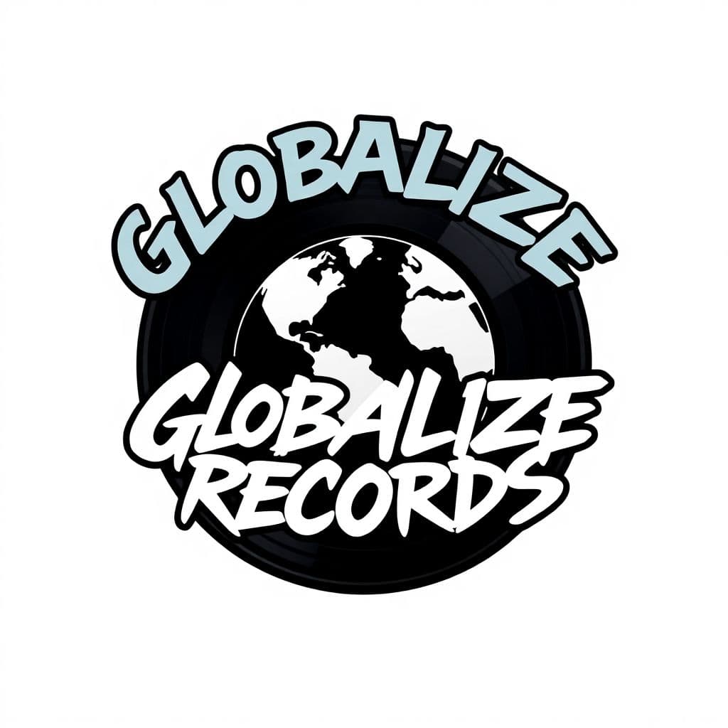 AI generated: A minimalist logo featuring the text "Globalize Records" in bold, graffiti-inspired font with sharp ...