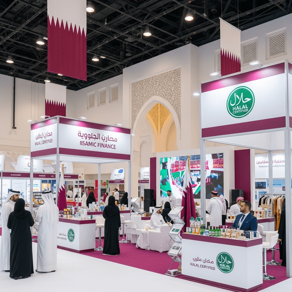 AI generated: A prestigious Halal Exhibition in Qatar held at the Doha Exhibition and Convention Center — spacious...