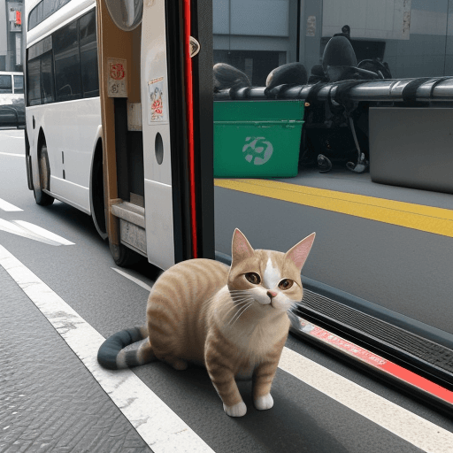AI generated: Un gato esperando en una parada de autobús en Tokio, anime
