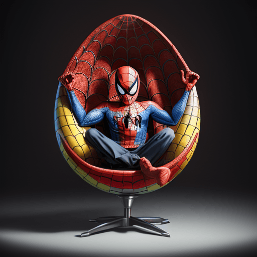 AI generated: Product photography, a colorful egg chair with spiderman on it, in the style of esteban vicente, pix...