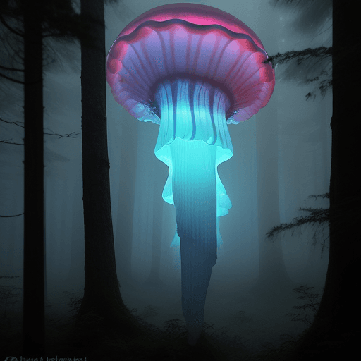 AI generated: 3 jellyfish in a foggy forest at twilight.