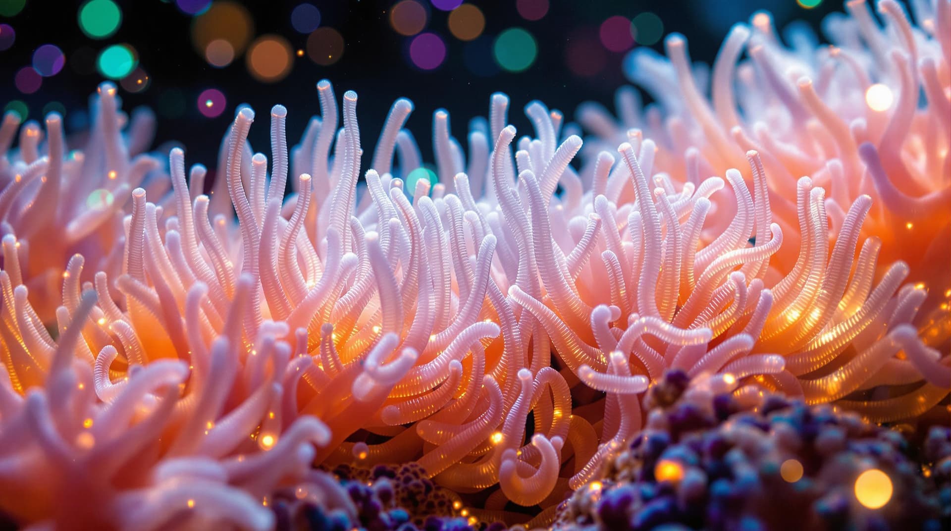 AI generated:   3d live corals,with thousand of flowers look like creatures, super macro, close up shot from a dyn...