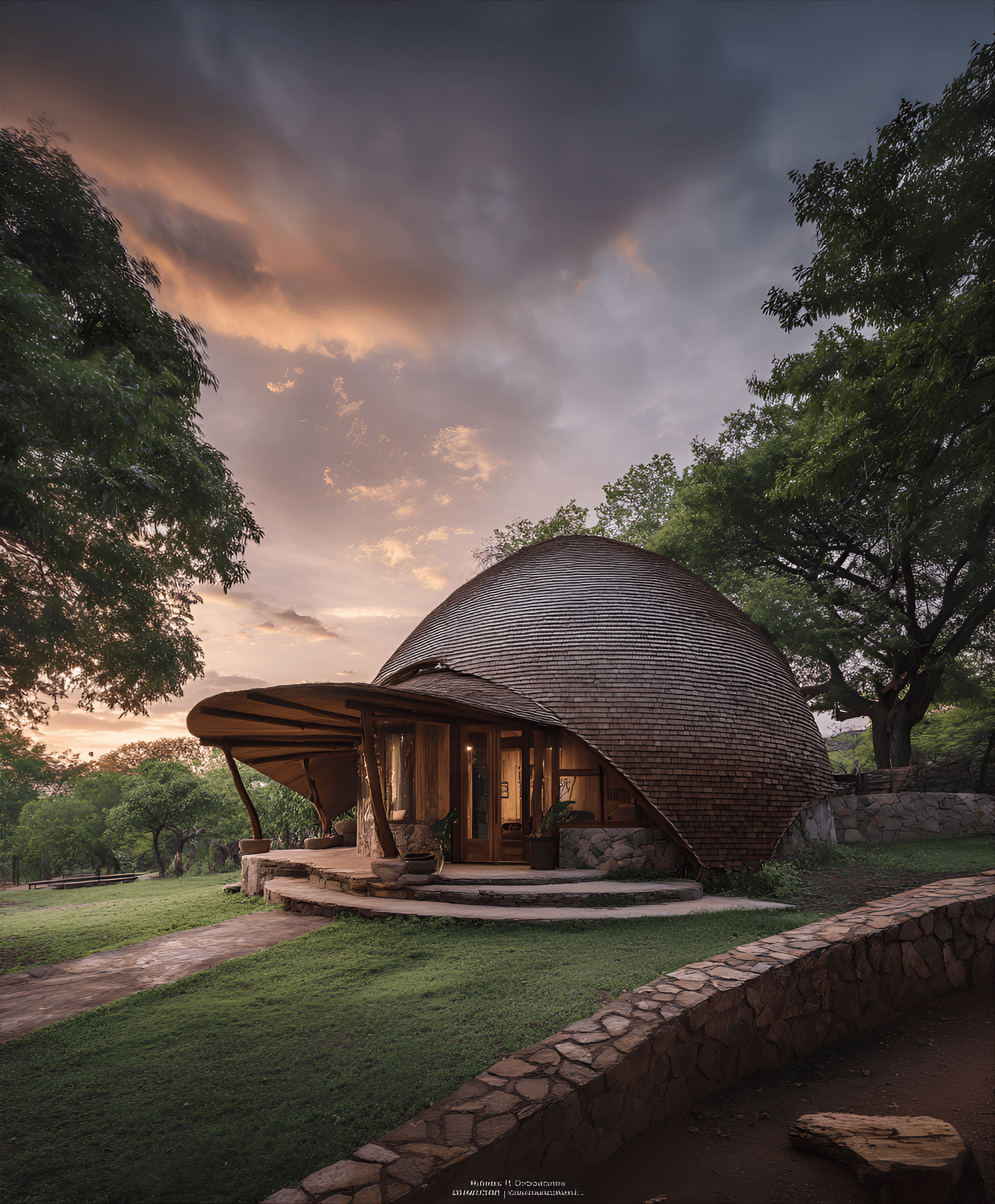AI generated: Innovative redesign of a South African Rondavel, using sustainable and local materials, design philo...