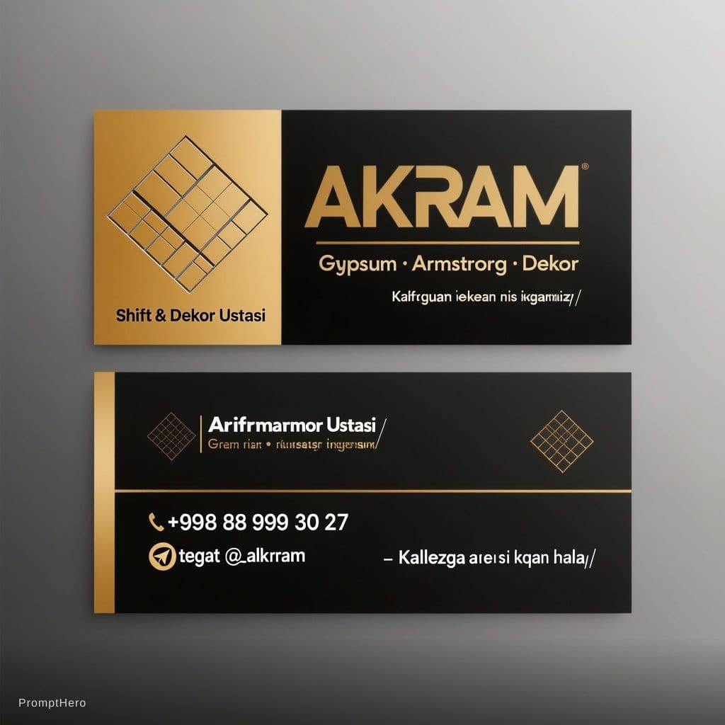 AI generated: Design a modern professional business card for a ceiling installation 
and decoration master.

STYLE...