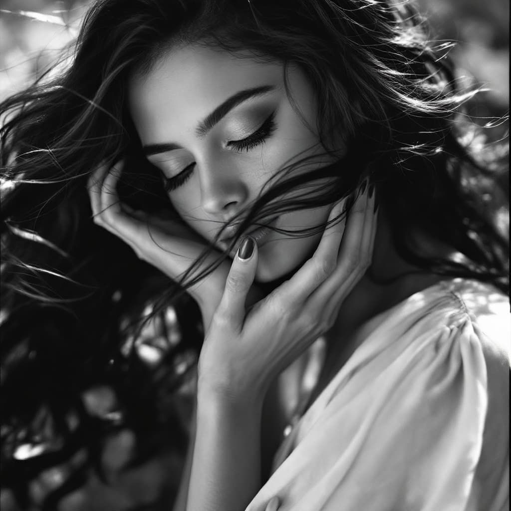 AI generated: Jennifer Connelly ,18-21 years old, Indian hair style,Monochromatic outdoor portrait of a woman, eye...