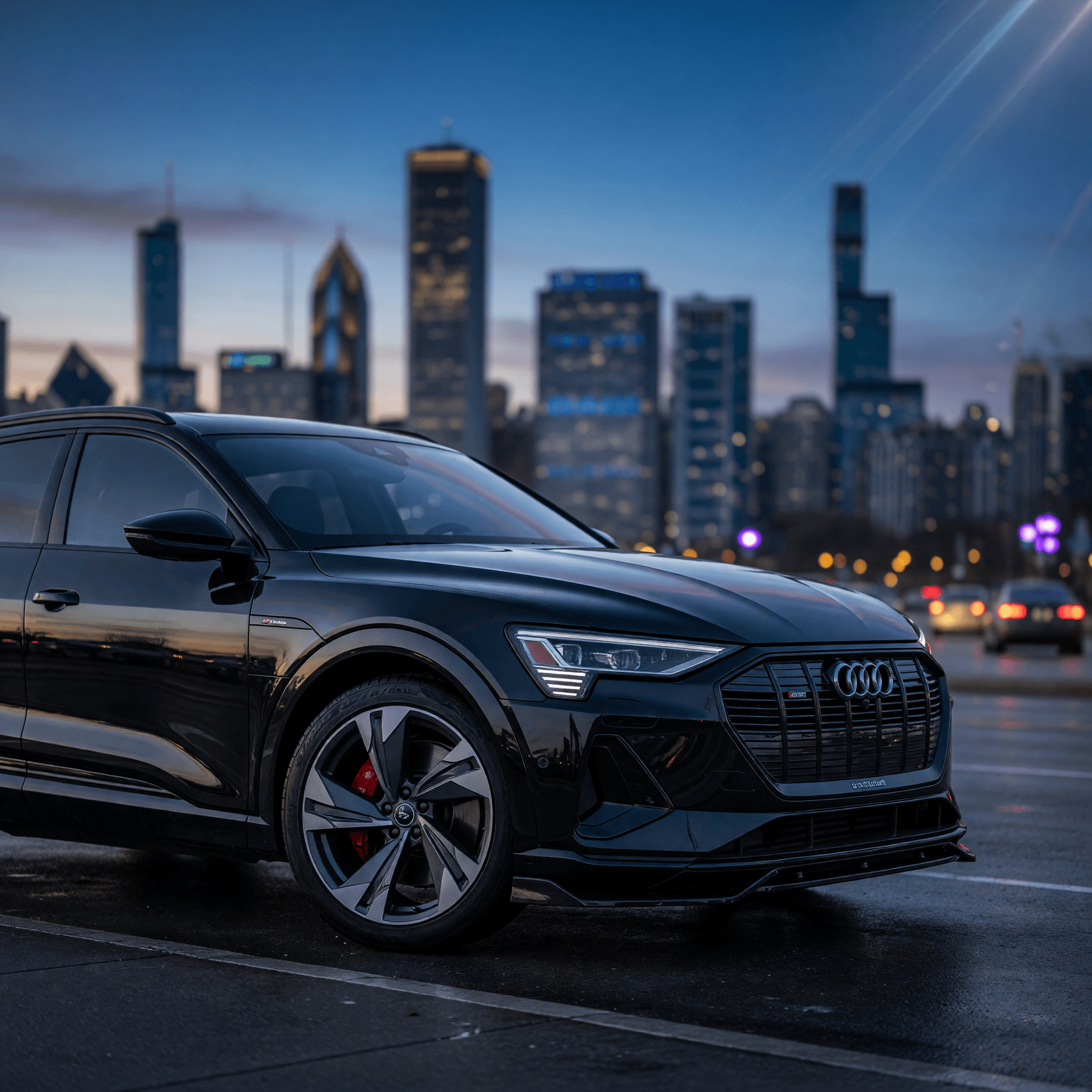 AI generated: Stunning ultra-photorealistic image of a sleek black Audi e-tron 55 Quattro S-line SUV with premium ...