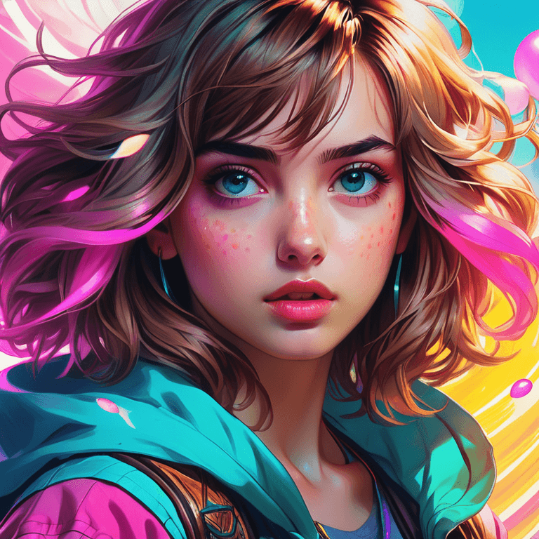 AI generated: Ana de armas, Lighting and shading by Ross Tran, Close up, colorful, hand drawn, vibrant pastel colo...