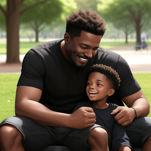 AI generated: Black father and son enjoying each others company at the park